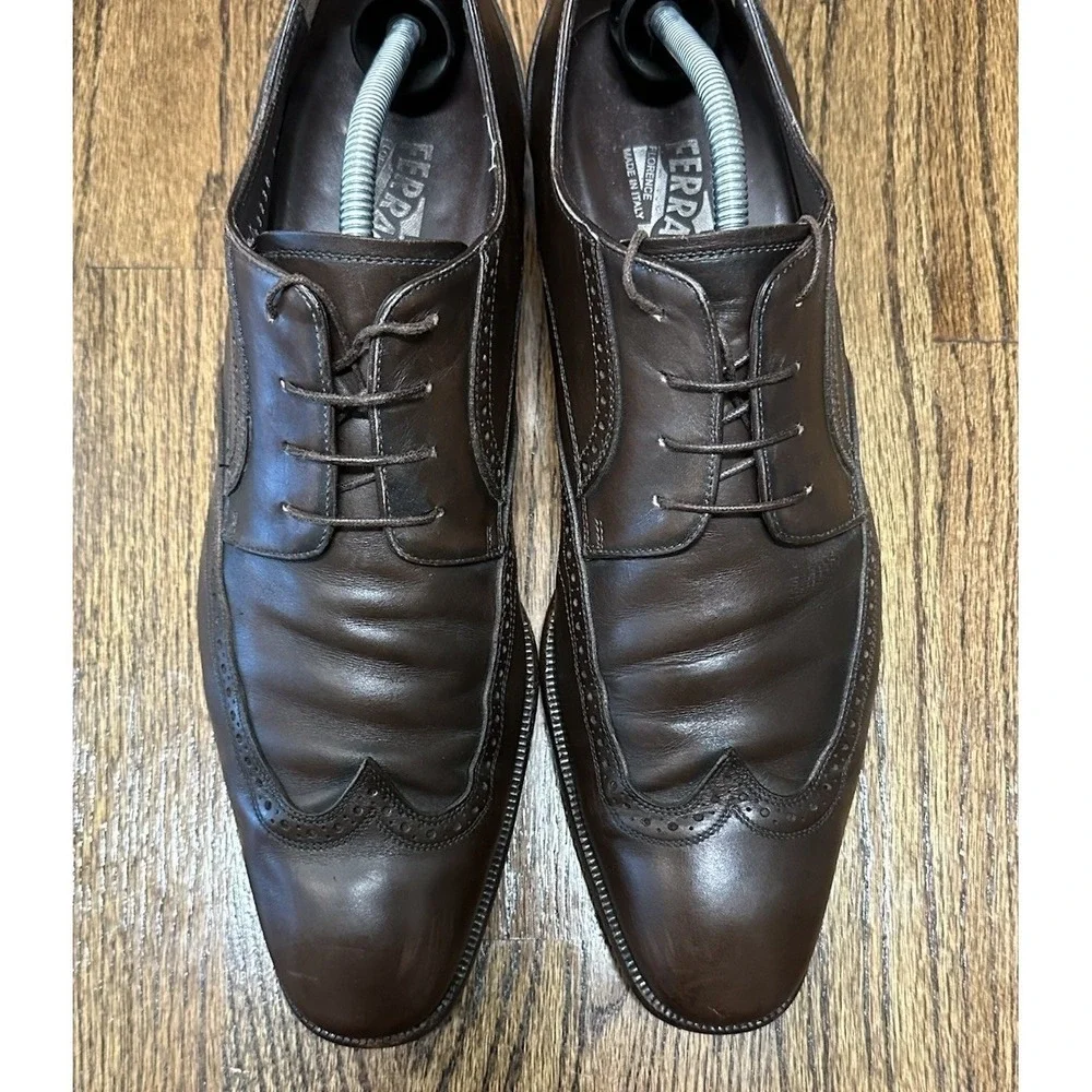 Salvatore Ferragamo Wingtip Brown Leather Dress Oxford Shoes Men's Sz 12D